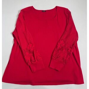 Lace Sleeve Top Womens 2X Red Mesh Pleated Romantic Coquette